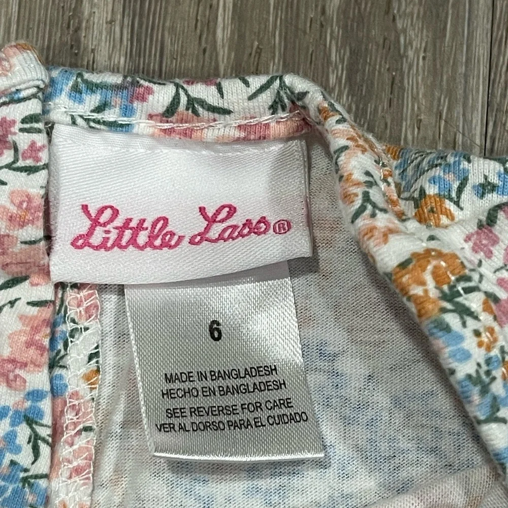 Little Lass pink cat floral jean romper size 6